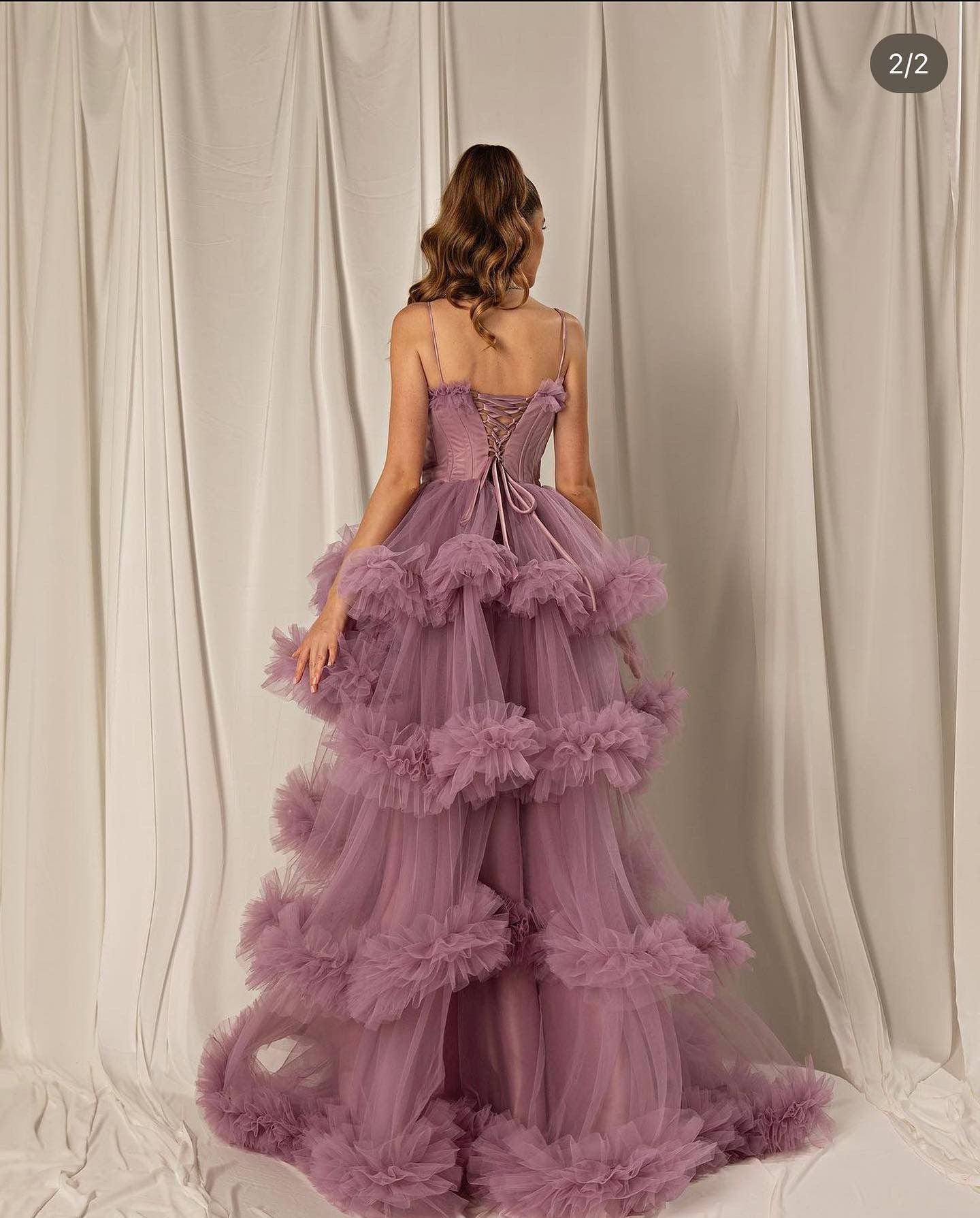 Burgundy Tulle Tiered Ruffles Evening Dresses with Gloves SS309