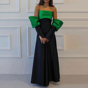 Elegant Black Strapless A-Line Evening Dress with Sleeves SF031  Black Green / US 16
