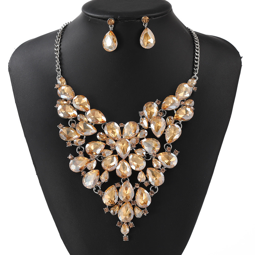 Vintage Collarbone Necklace and Earring Jewelry Set