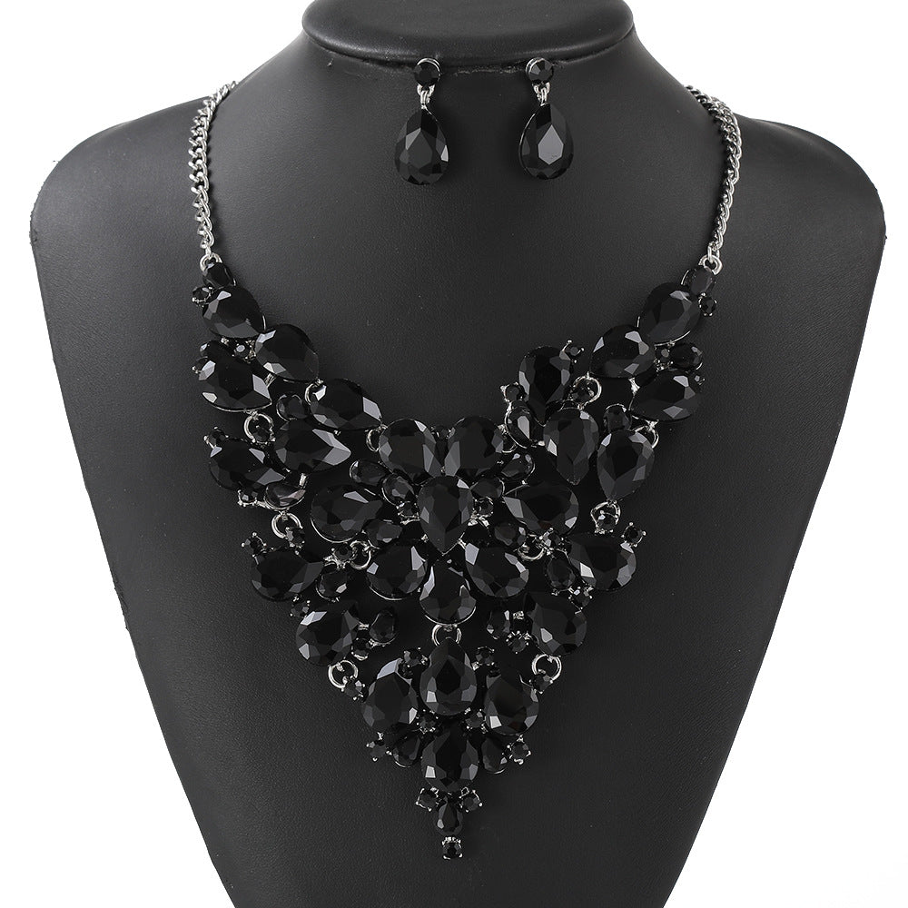 Vintage Collarbone Necklace and Earring Jewelry Set