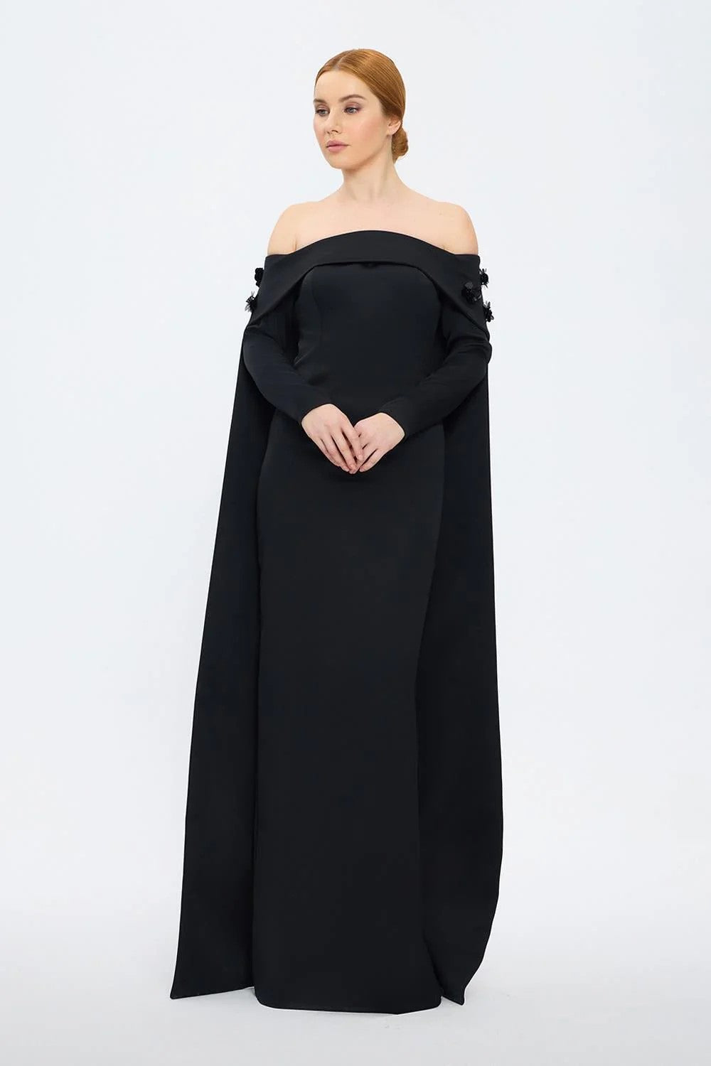 Elegant Purple 3D Flower Off Shoulder Evening Dress SF066  Black / US 16