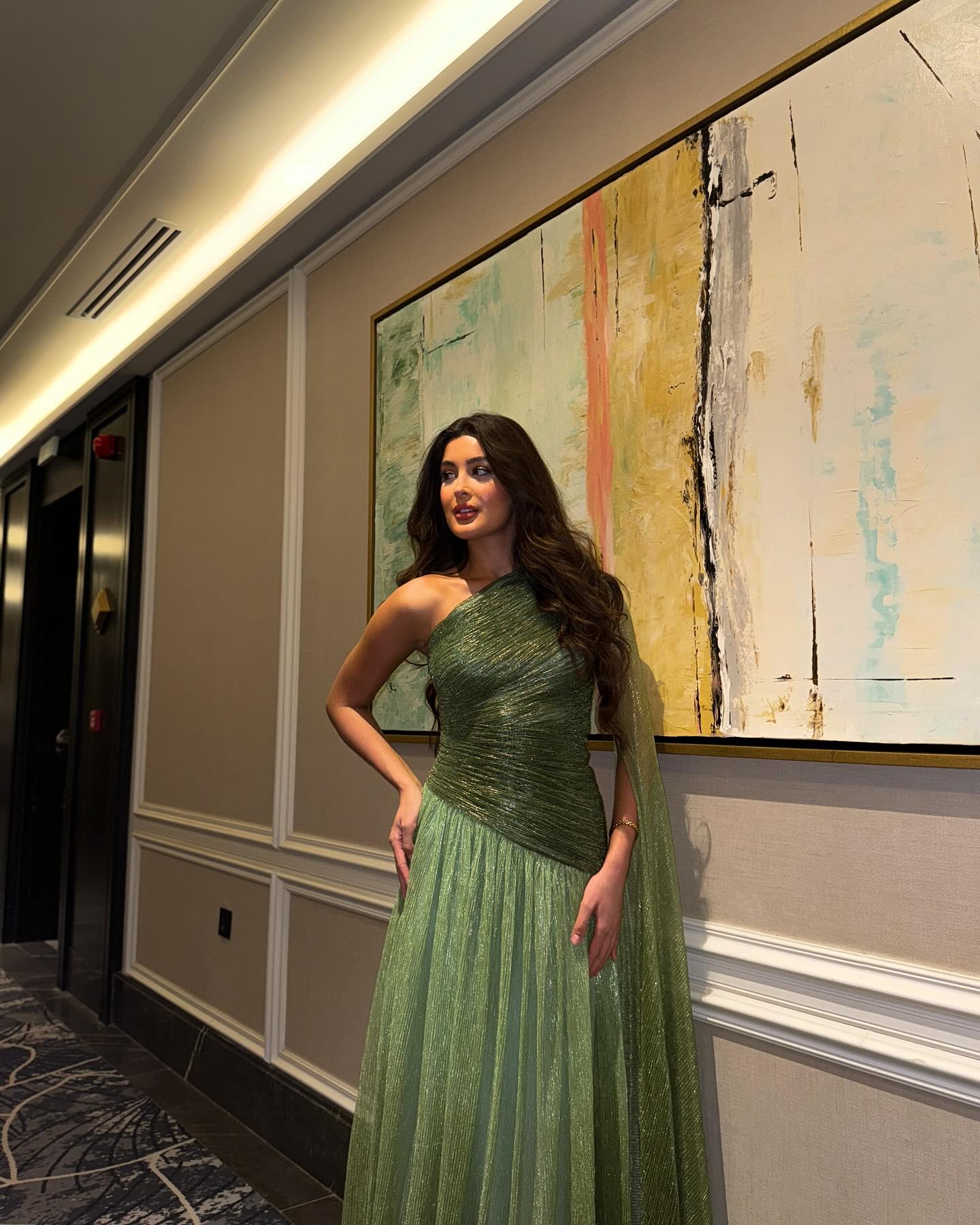 Elegant Green One Shoulder A-Line Evening Dress SF406