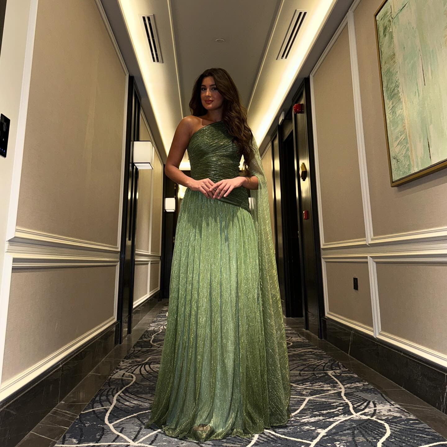 Elegant Green One Shoulder A-Line Evening Dress SF406  Green / US 16