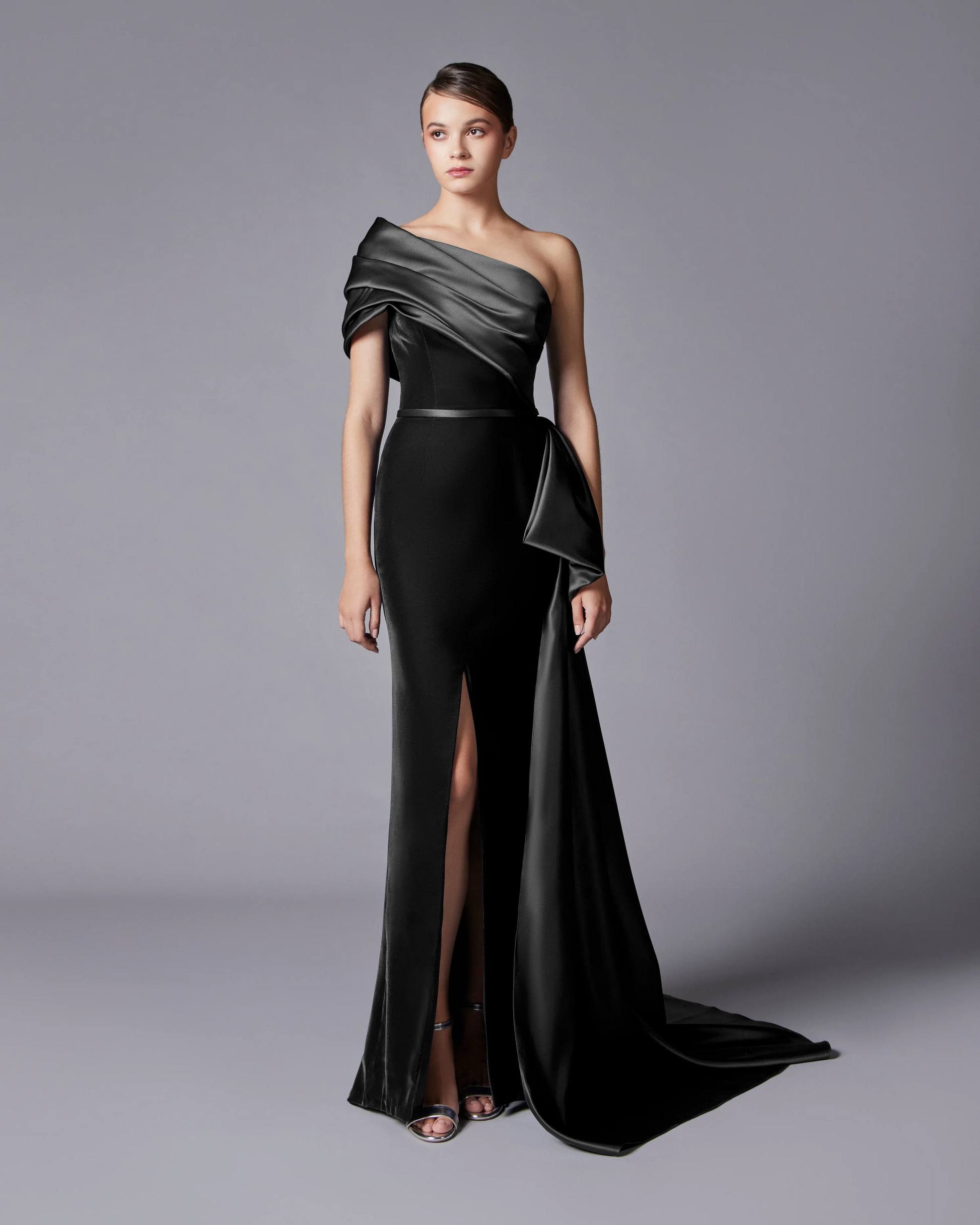 Elegant Dark Blue One Shoulder Evening Dress SF369  Black / US 20