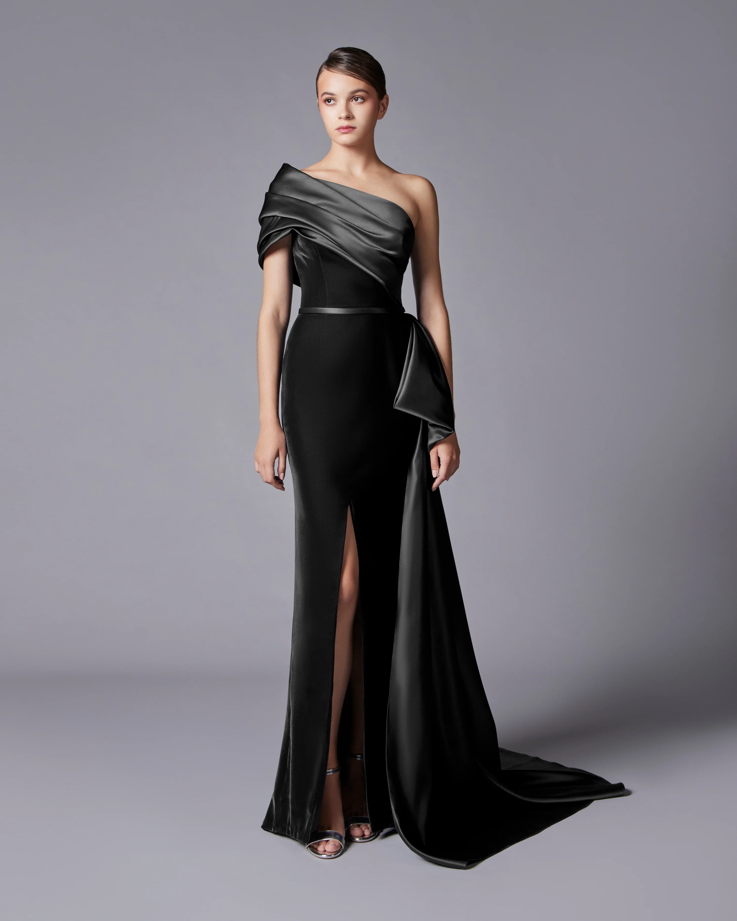 Elegant Dark Blue One Shoulder Evening Dress SF369  Black / US 20