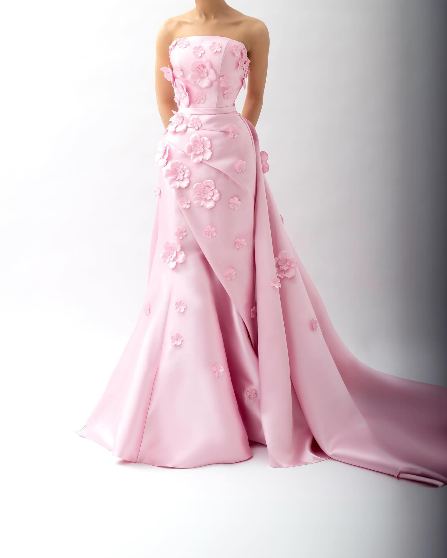 Elegant Pink 3D Flowers Evening Dress with Overskirt SS273