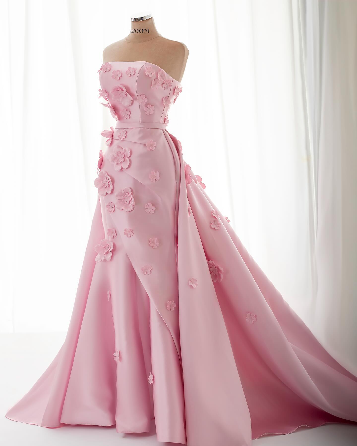Elegant Pink 3D Flowers Evening Dress with Overskirt SS273