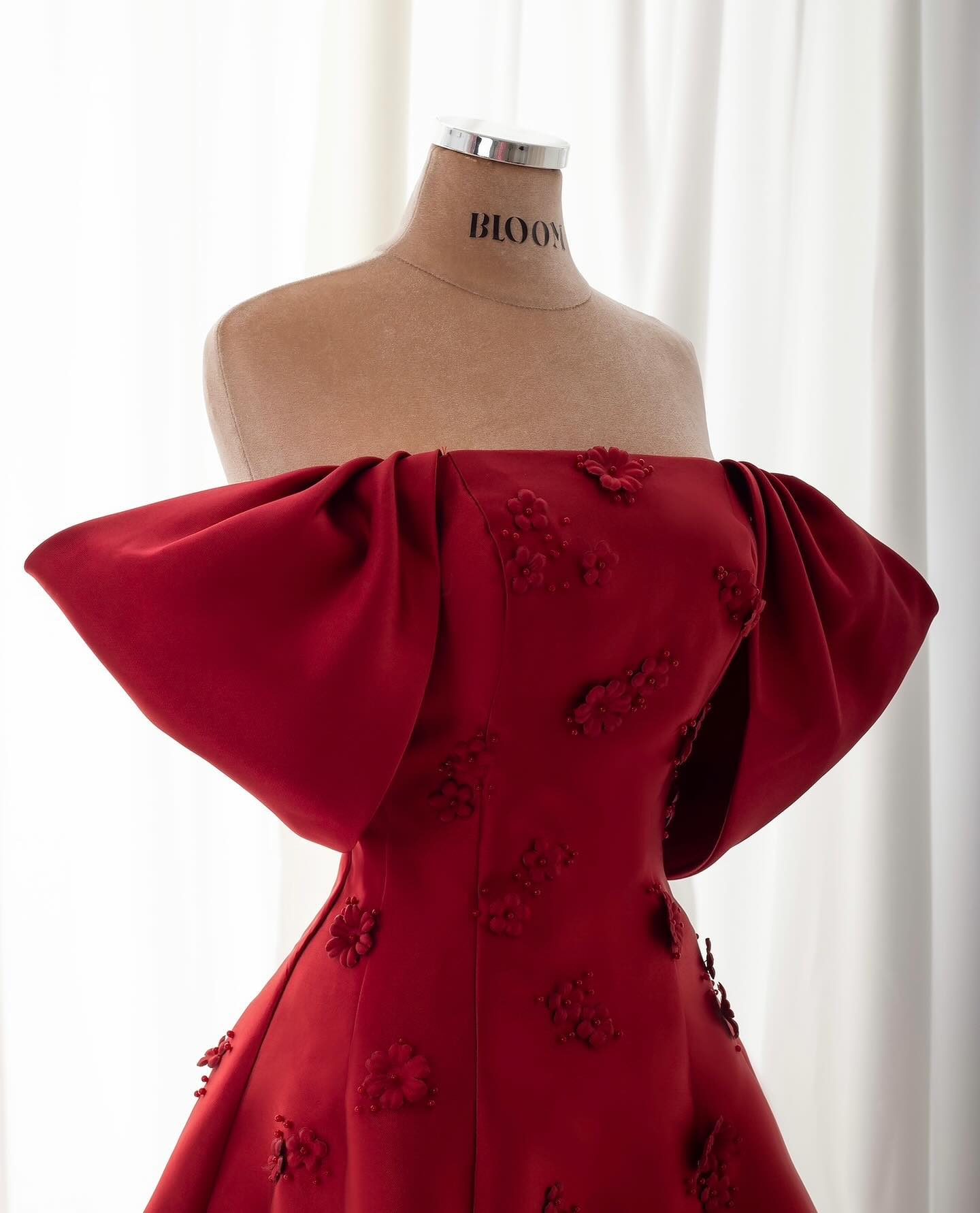 Elegant 3D Flowers Off Shoulder Red Evening Dress SF273