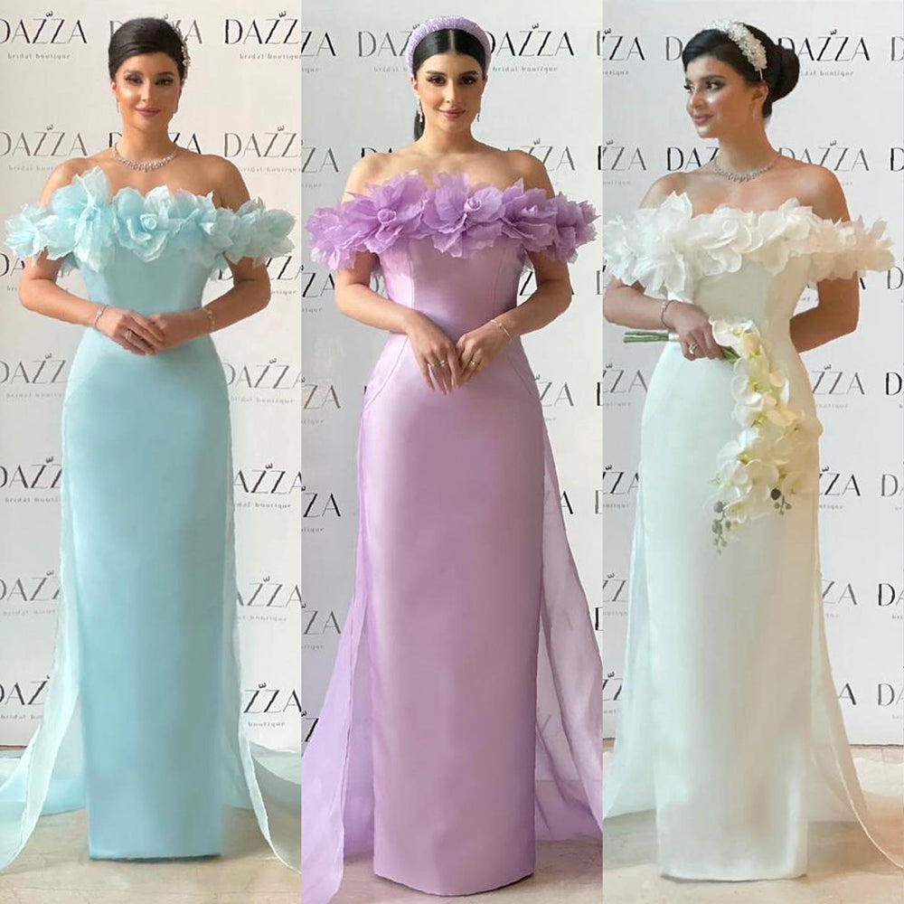 Elegant 3D Flowers Light Yellow Evening Dress with Overskirt SF013