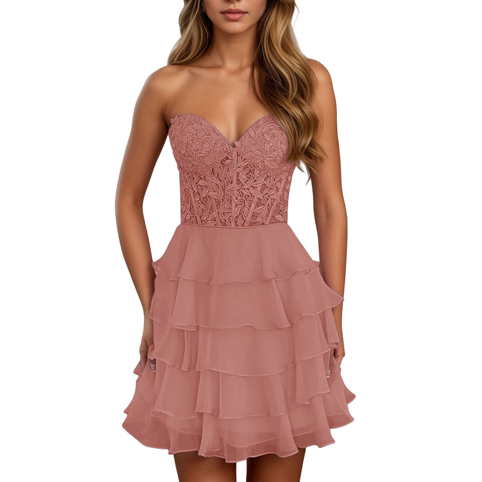 A Line Lilac Strapless Tiered Corset Short Homecoming Dress with Appliques