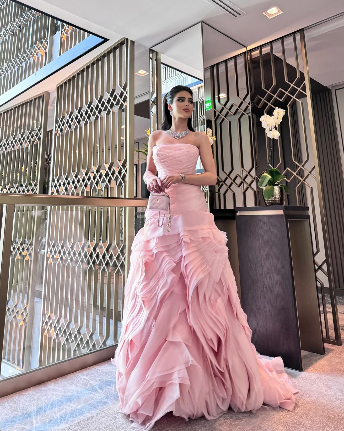 Elegant Strapless Ruffles Pink Evening Dress SF040  Pink / US 16