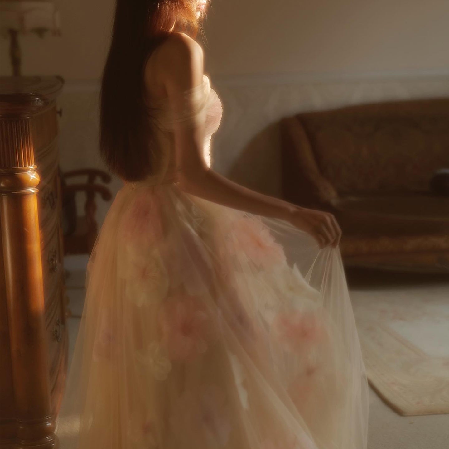 Elegant Off Shoulder Pink 3D Flowers Evening Dress SS321