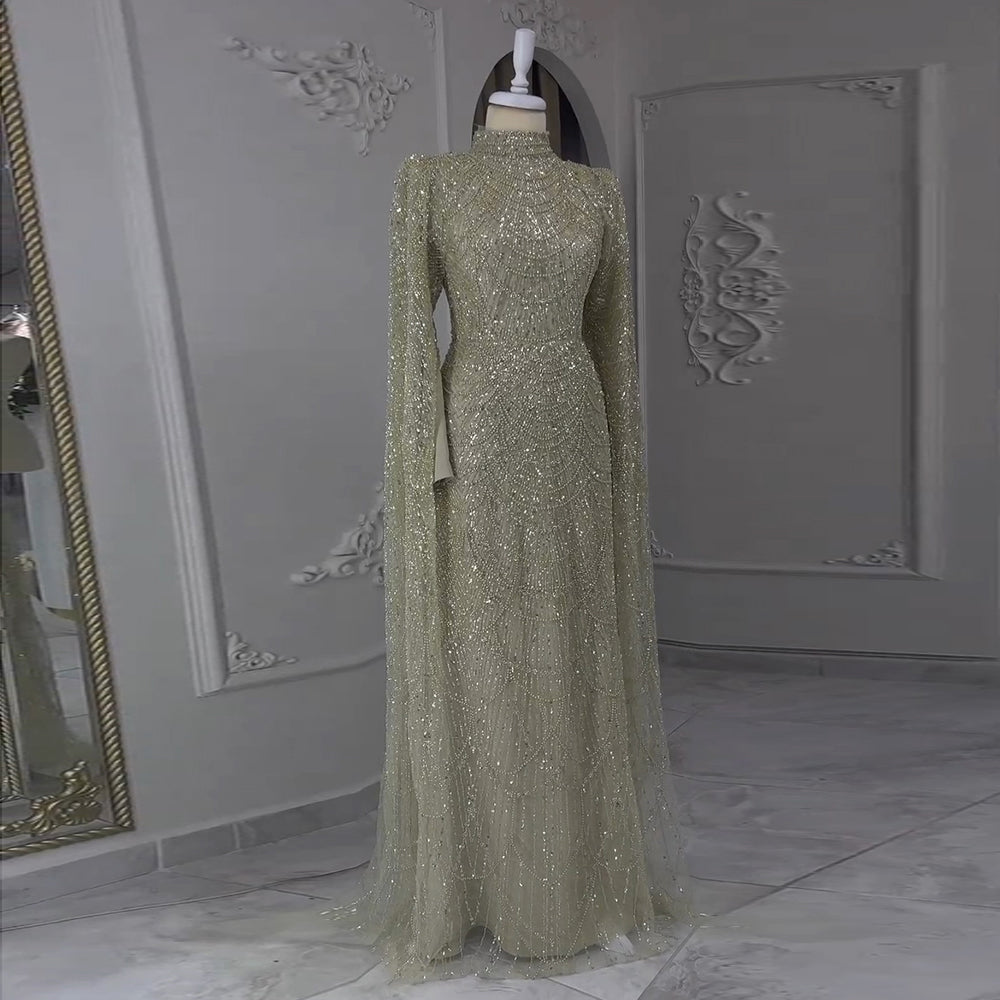 Luxury Sage Green Evening Dress with Cape Sleeves SS630  Sage Green / US 20
