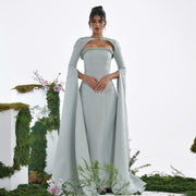 Luxury Sage Green Evening Dress with Cape Sleeves SS424