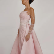 Luxury Beaded Pink Evening Dress with Overskirt Gloves SS429  Pink / US 16