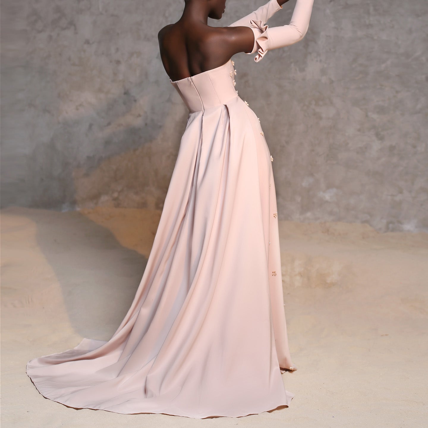 Elegant Strapless 3D Floral Beaded Pink Evening Dress SS540