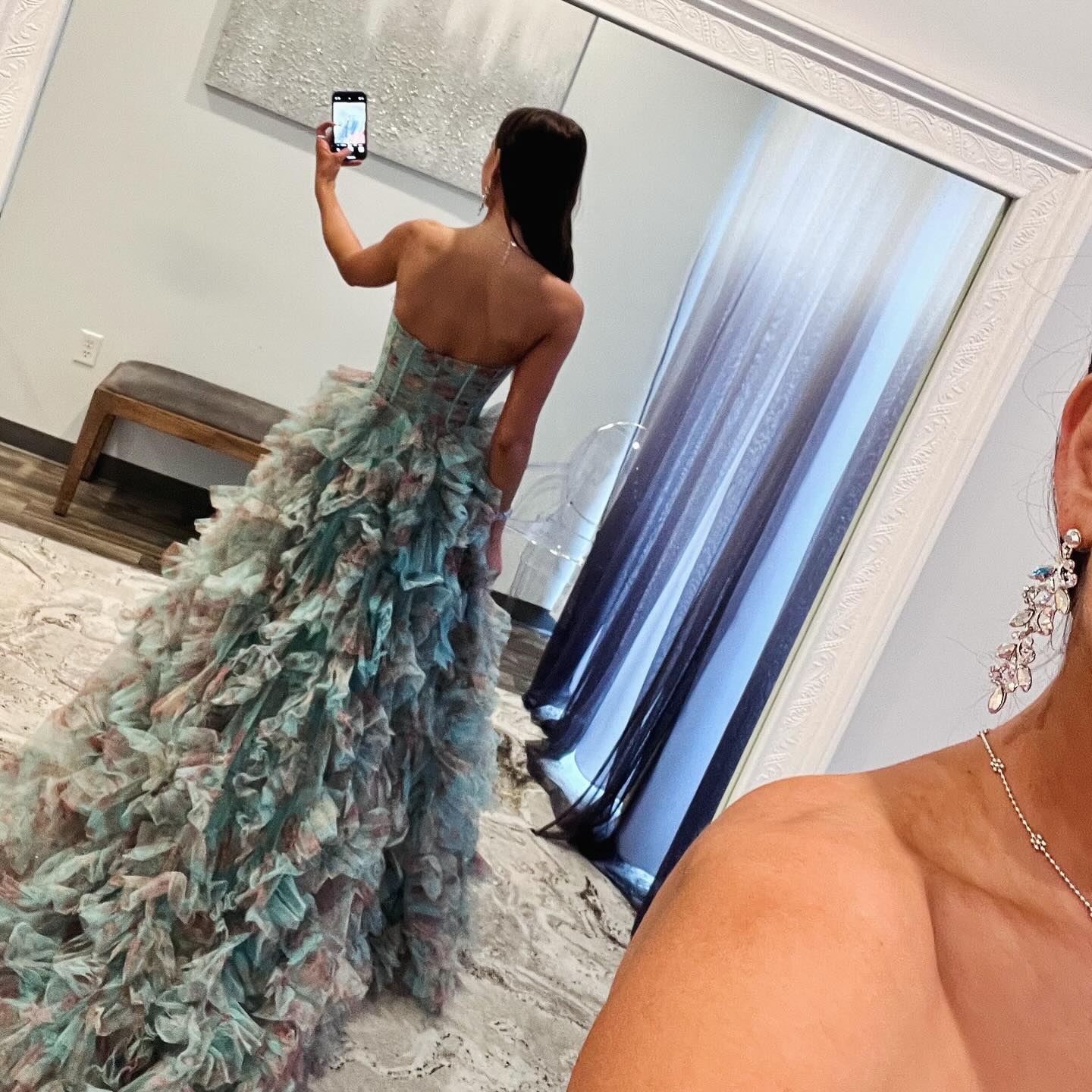 Chic Blue and Pink Ruffles Strapless Evening Dress SF153