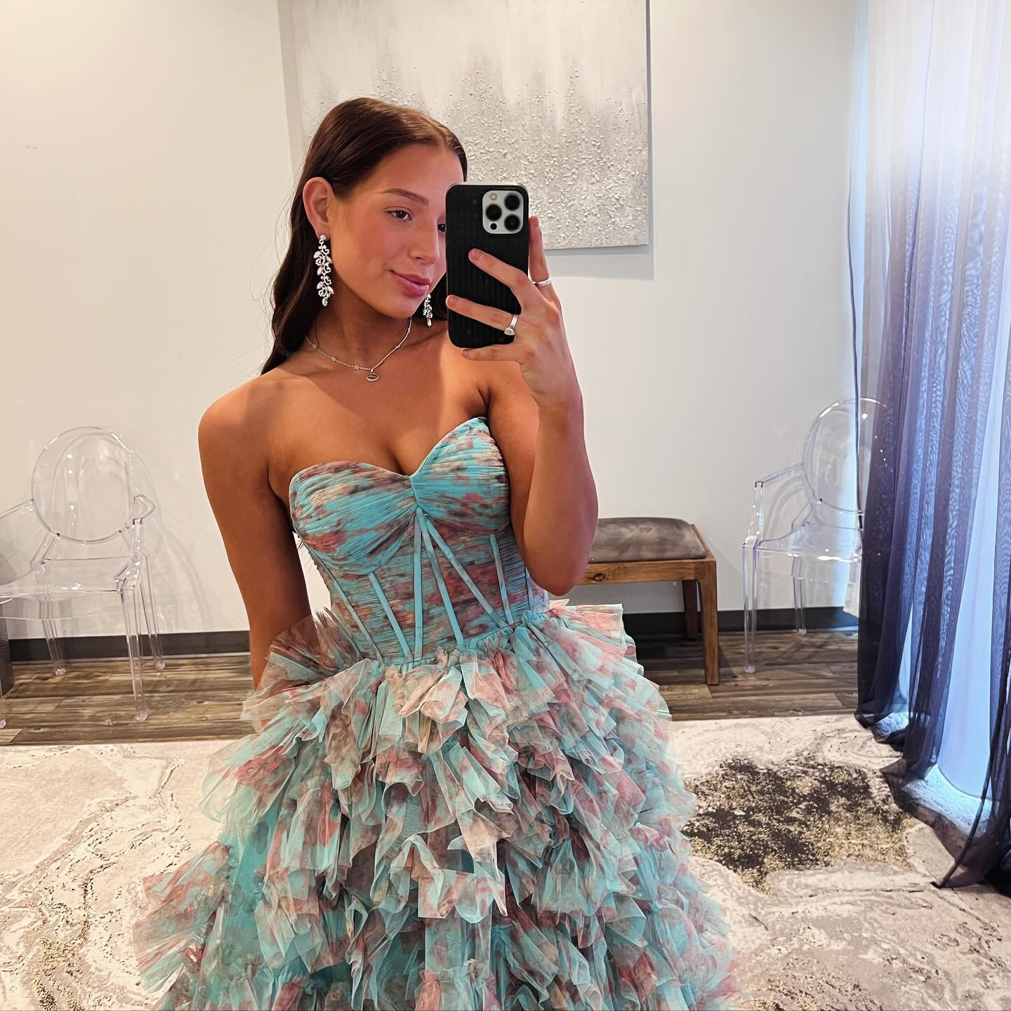 Chic Blue and Pink Ruffles Strapless Evening Dress SF153