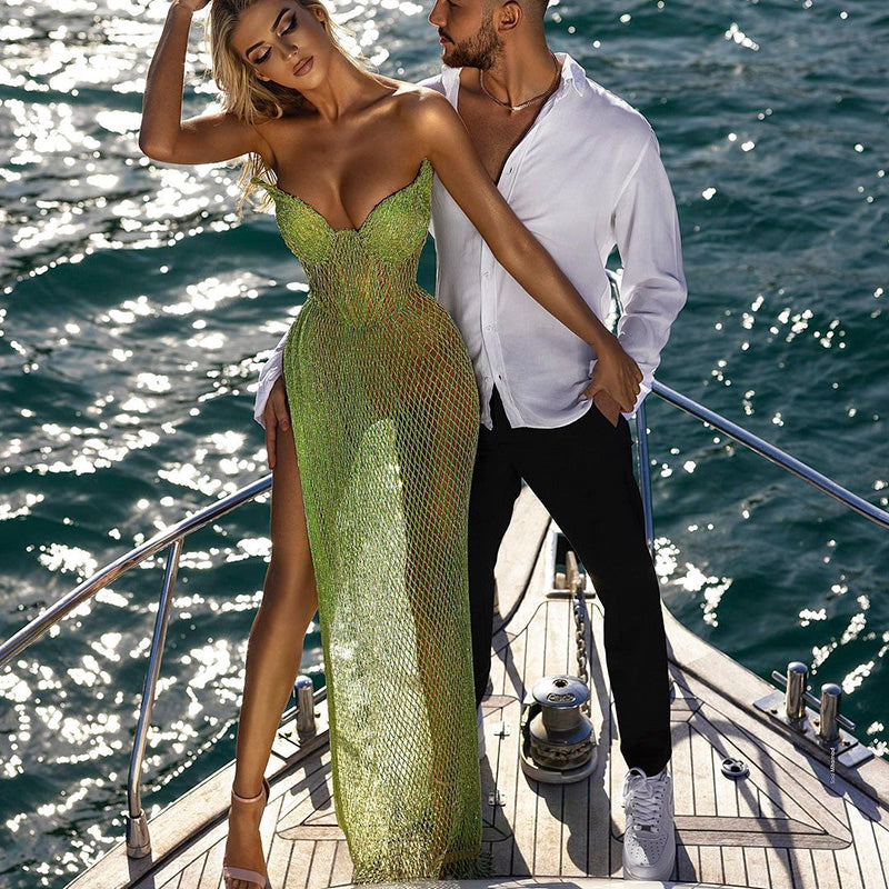 Green Strapless High Slit Cocktail Party Dress RM045