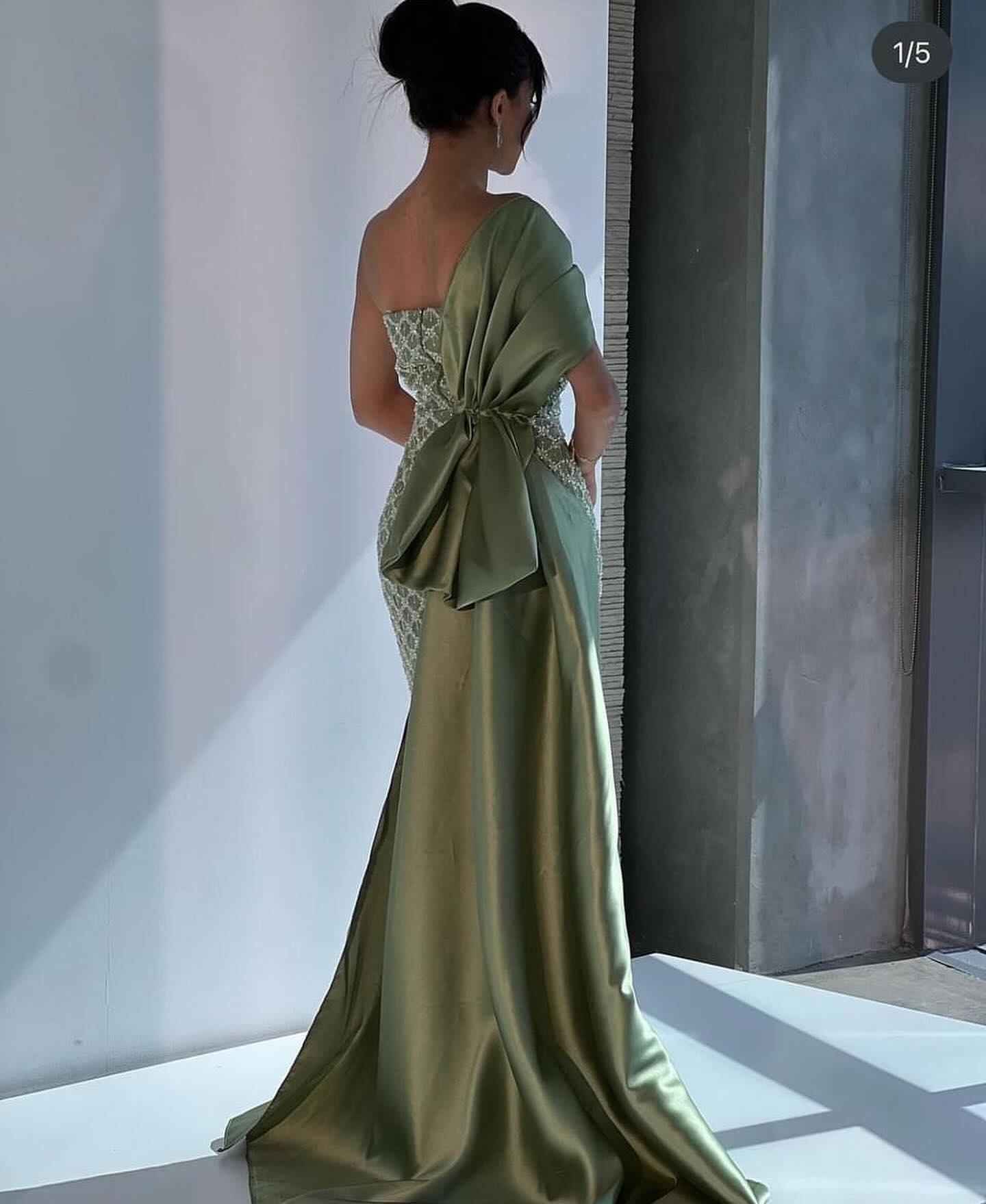 Sage Green One Shoulder Sheath Arabic Evening Dress SF047