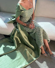 Sage Green One Shoulder Sheath Arabic Evening Dress SF047