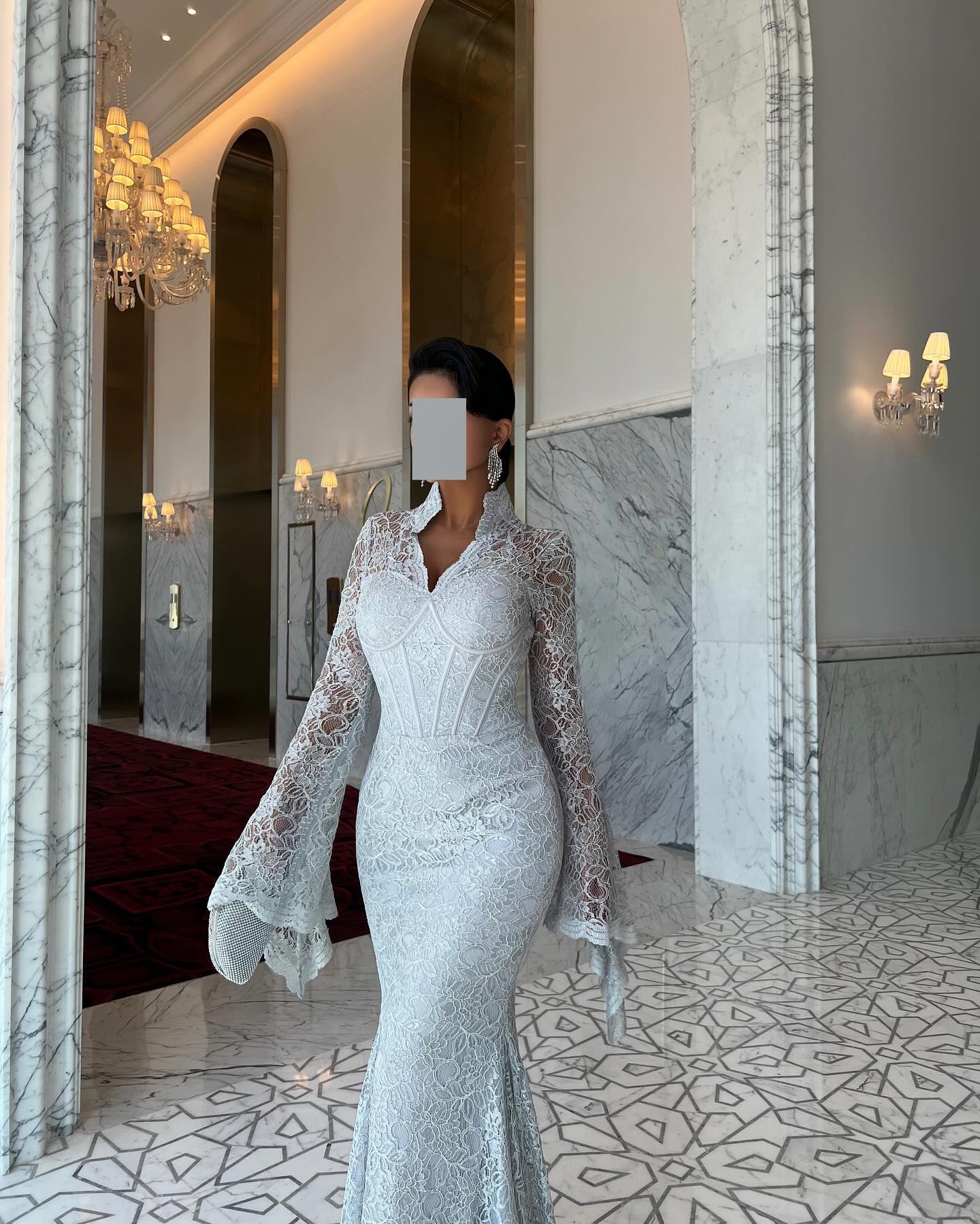 Elegant White Lace Long Sleeve Evening Dress SF122