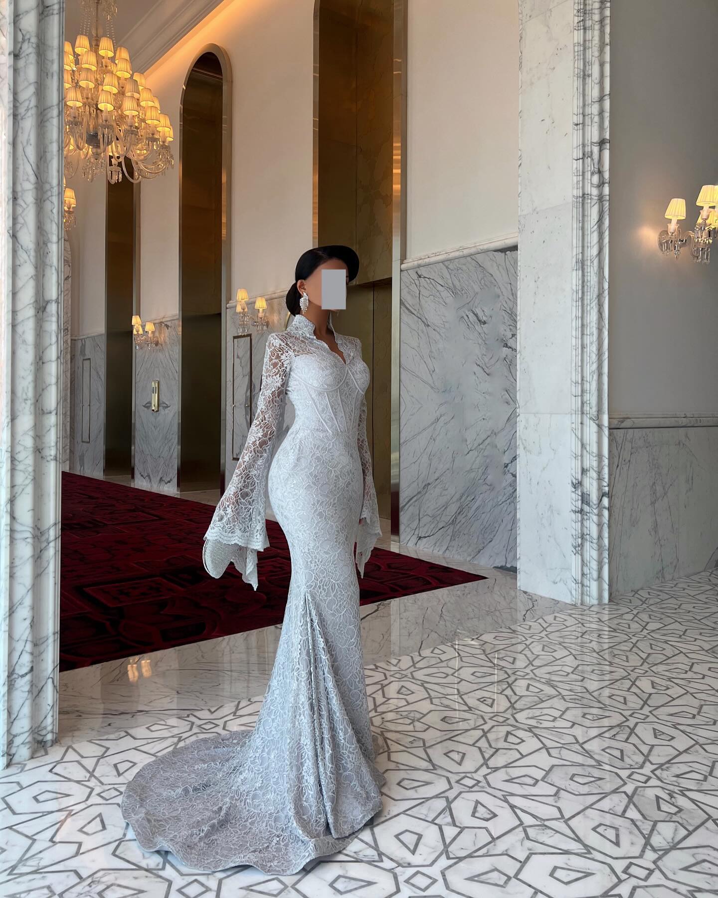 Elegant White Lace Long Sleeve Evening Dress SF122