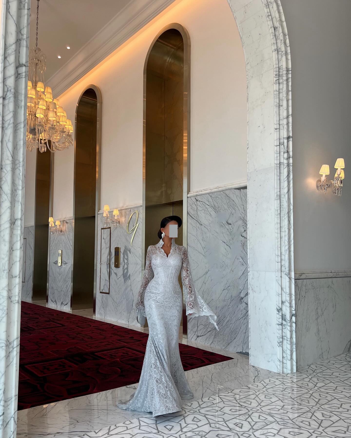 Elegant White Lace Long Sleeve Evening Dress SF122