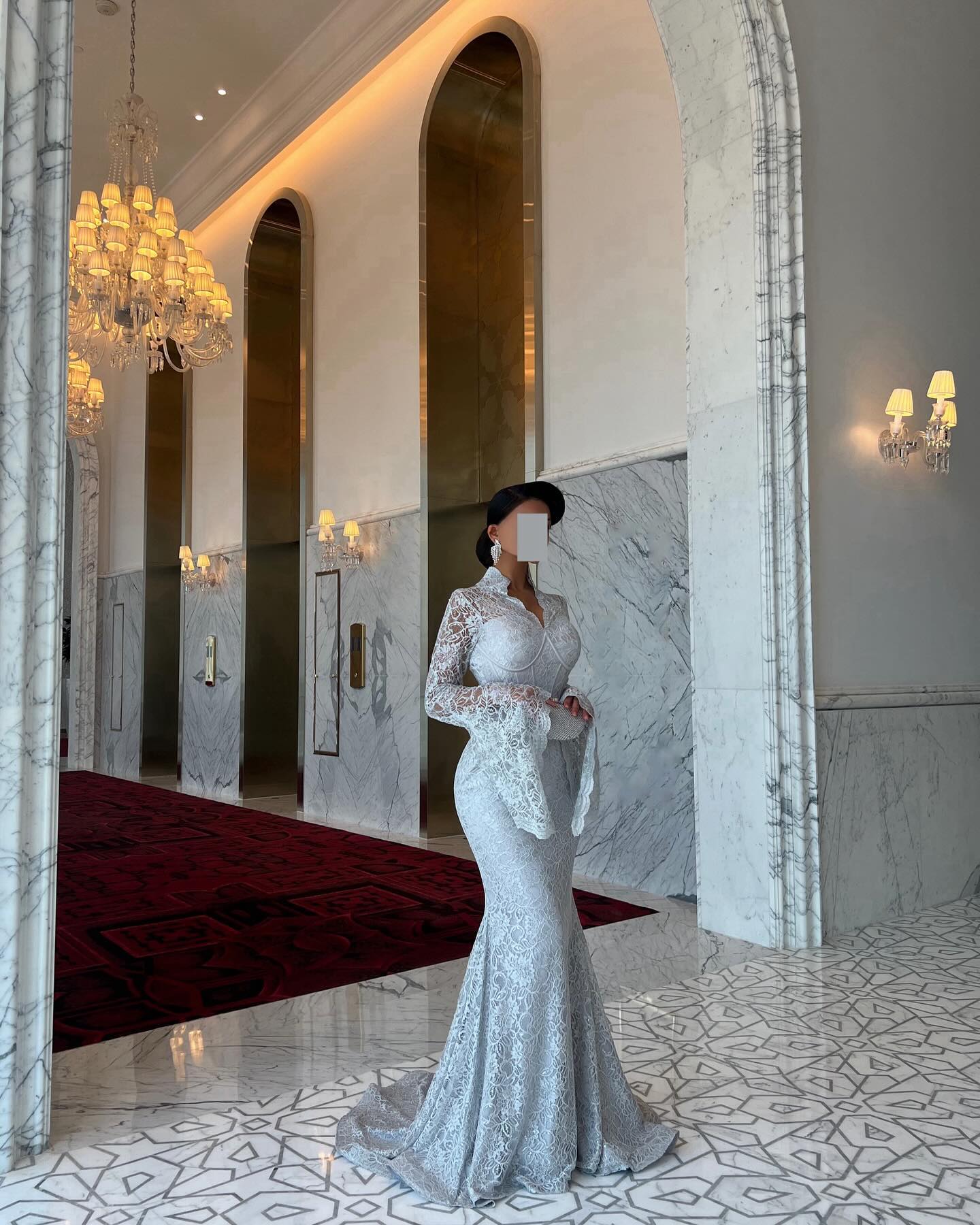 Elegant White Lace Long Sleeve Evening Dress SF122