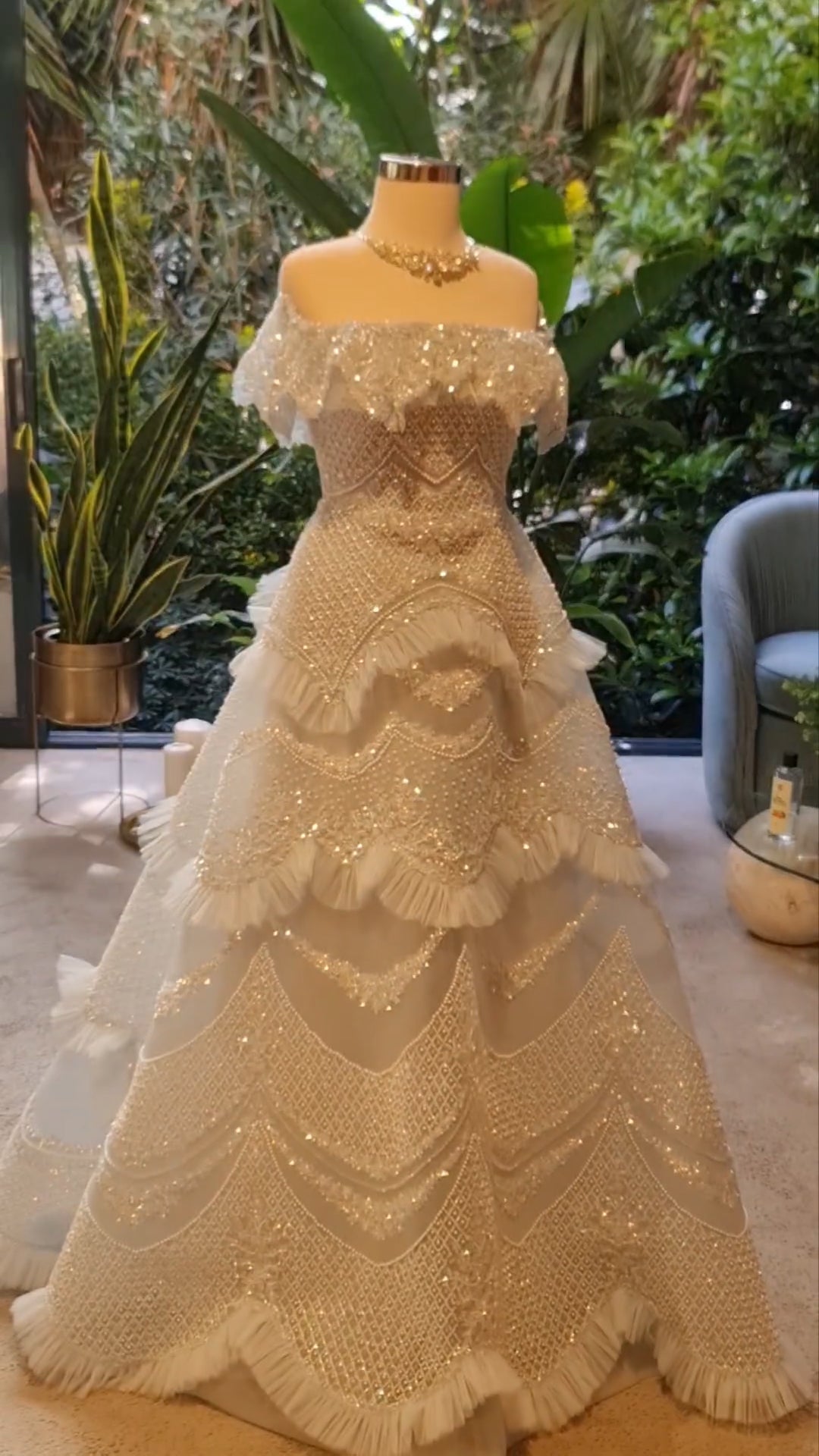 Luxury Silver Gray Off Shoulder Evening Dress SS485