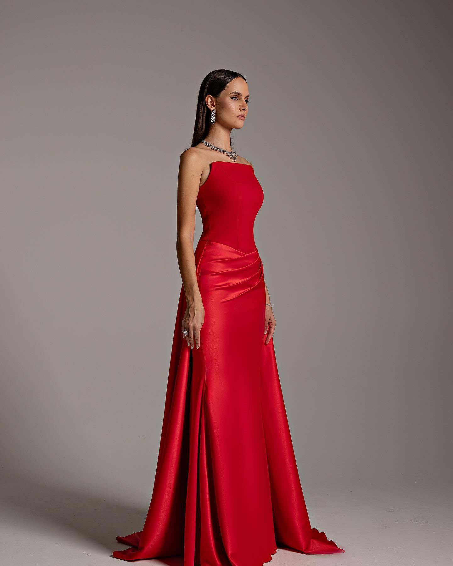 Elegant Red Strapless Evening Dresses with Overskirt SF255