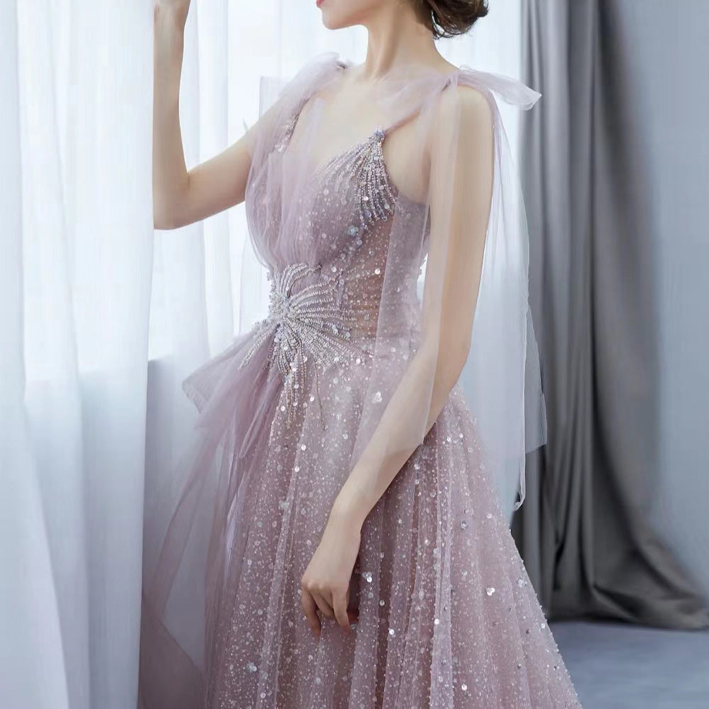 For Sale Luxury Blush Pink Spaghetti Evening Dress SS292L
