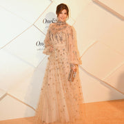 Elegant Champagne Evening Dress with Long Sleeves SS223