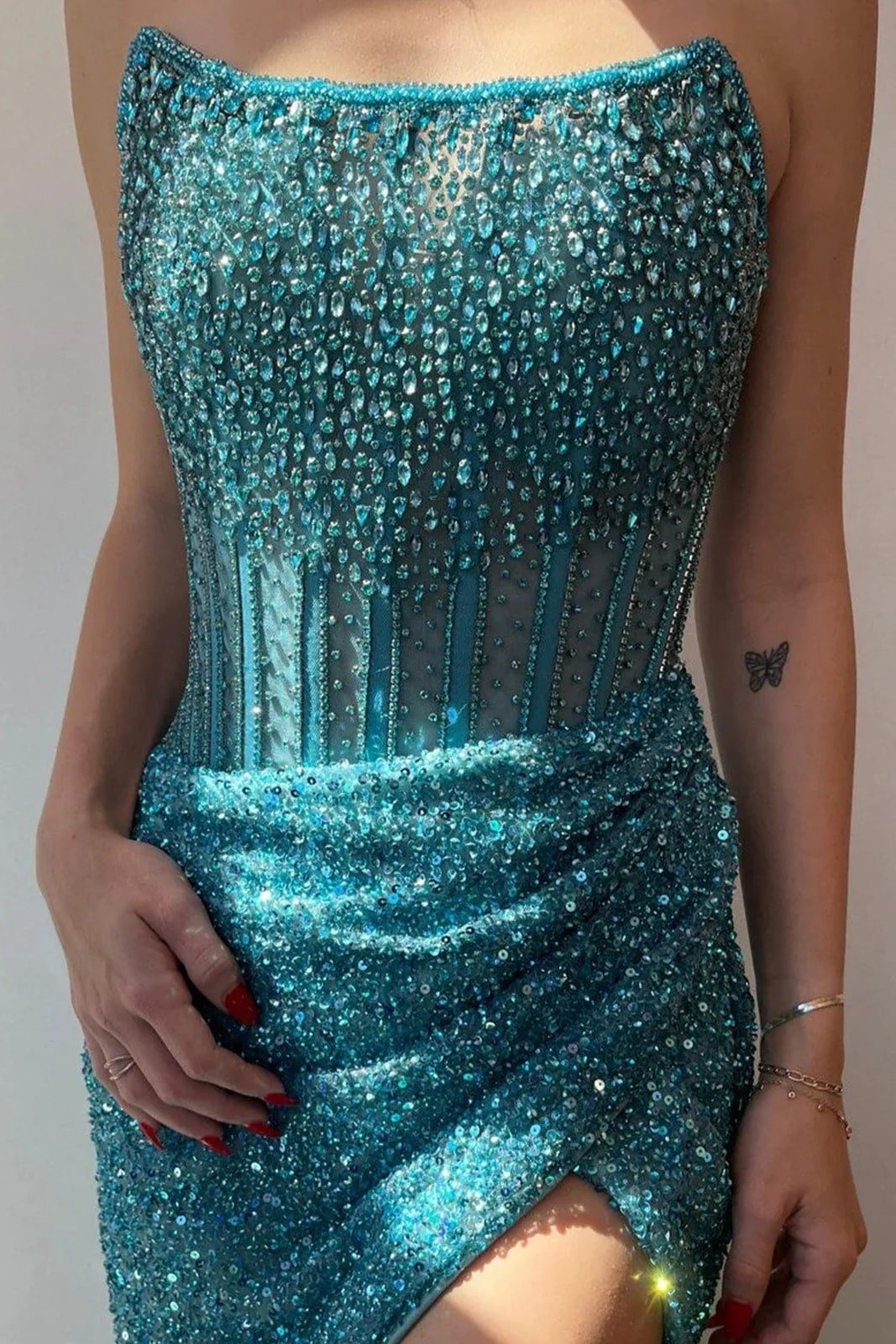 Prom Dress 2025 Gold Lace Sequins Mermaid Strapless Long Formal Dress