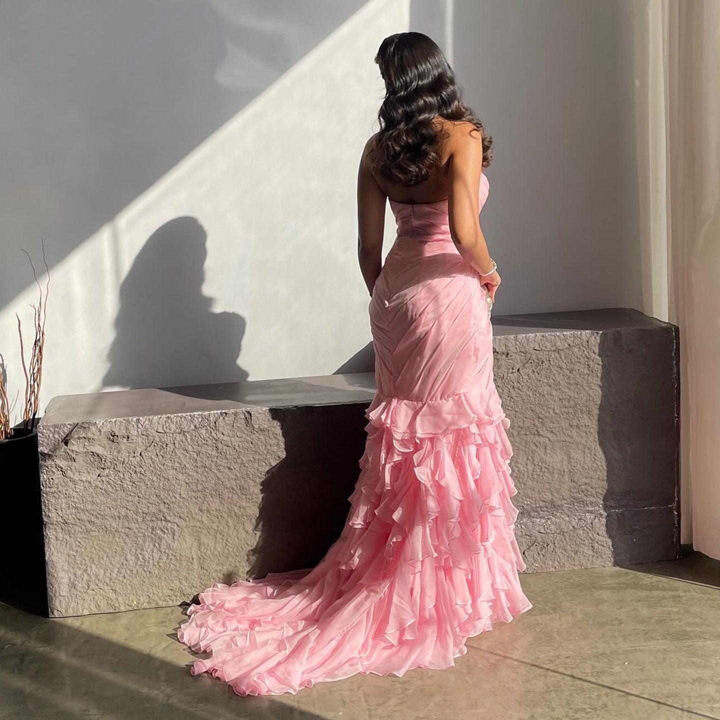 Blush Pink Ruffles Strapless Mermaid Evening Dress SF077