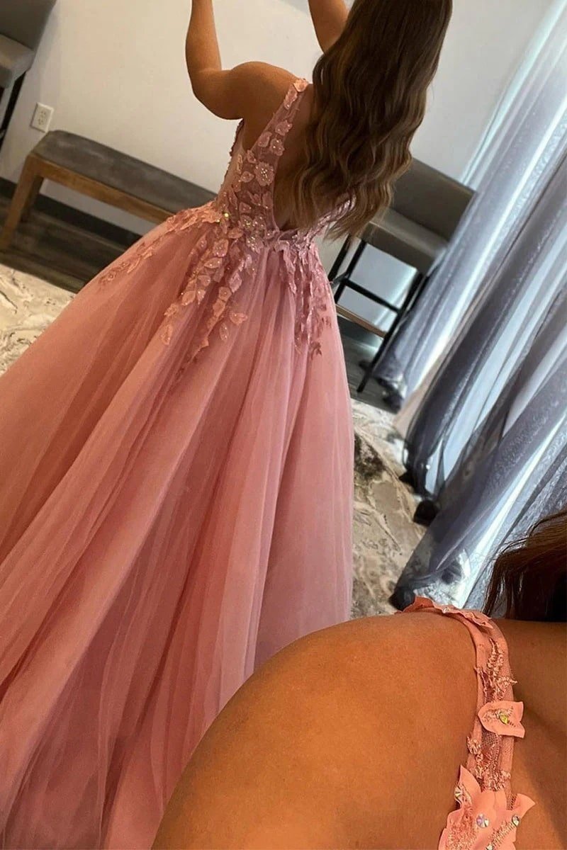 A-Line Prom Dresses Open Back Dress Formal Floor Length Sleeveless V Neck Tulle Backless with Pleats Beading Appliques 2025