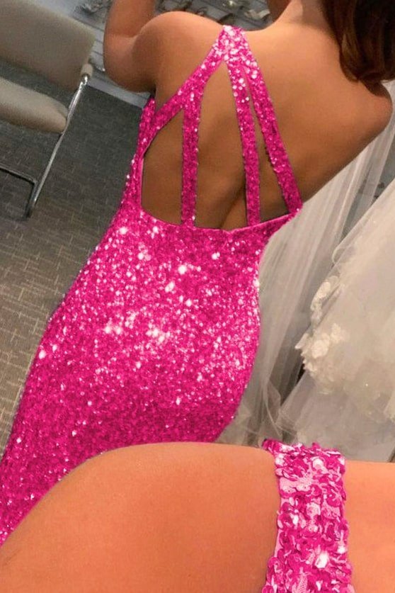 Trumpet/Mermaid One-Shoulder Sleeveless Sparkling Allover Sequined Prom Dress With Split