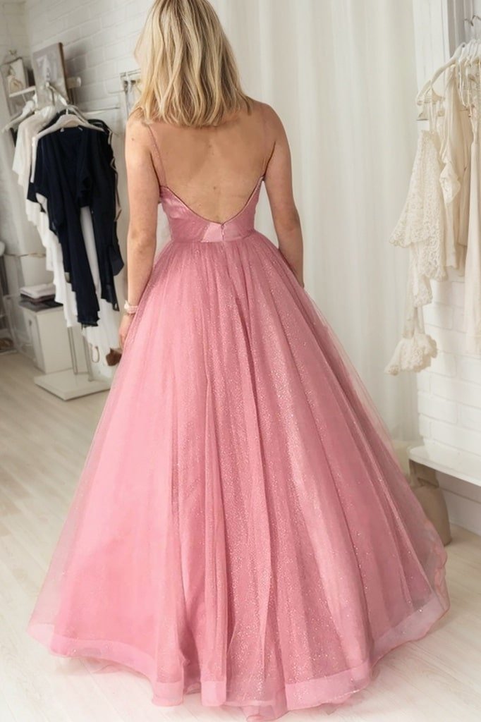 Ball Gown Long/Floor-Length Sparkling Tulle Prom Dresses With Pleated