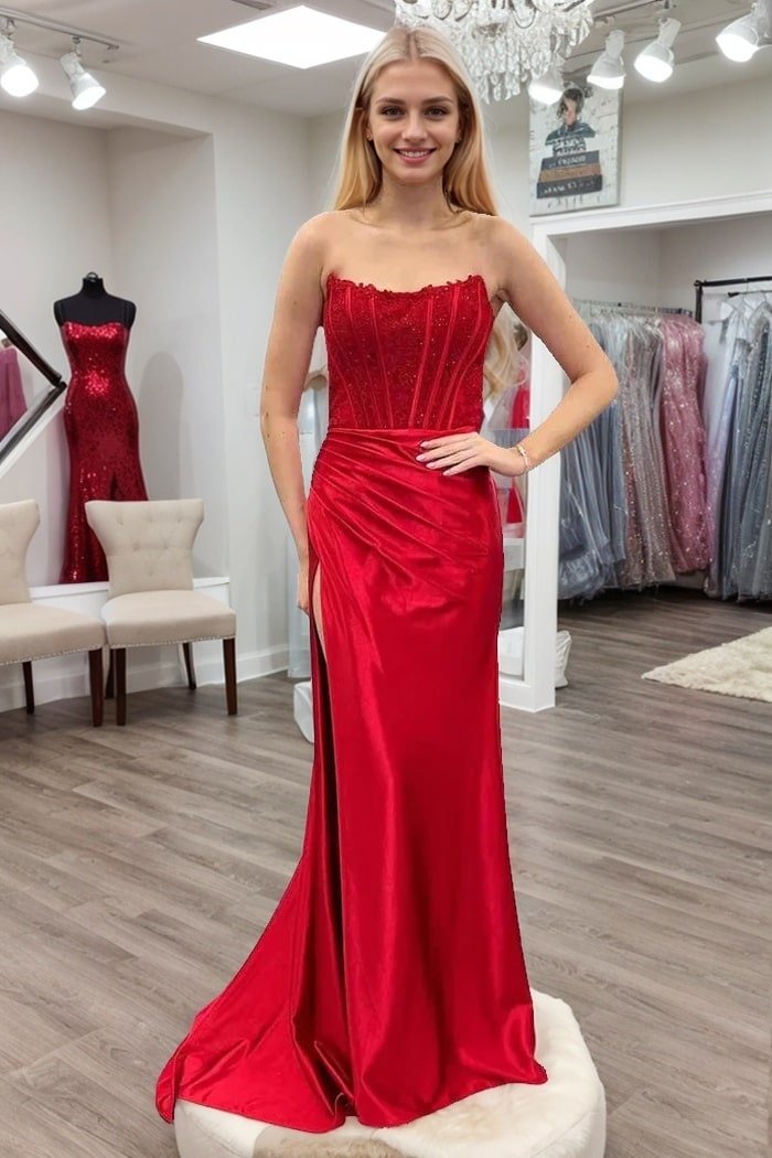 Sheath/Column Elastic Woven Satin Ruched Off-the-Shoulder Sleeveless Sweep/Brush Train Prom Dresses