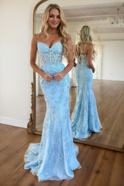 Sheath/Column Tulle Applique Sweetheart Sleeveless Sweep/Brush Train Prom Dresses