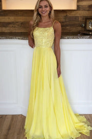 A-line Bateau Sleeveless Sweep Train Chiffon Prom Dresses With Sequins