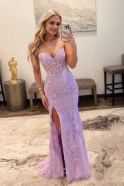 Trumpet/Mermaid Sleeveless Spaghetti Straps Sweep/Brush Train Lace Tulle Prom Dresses