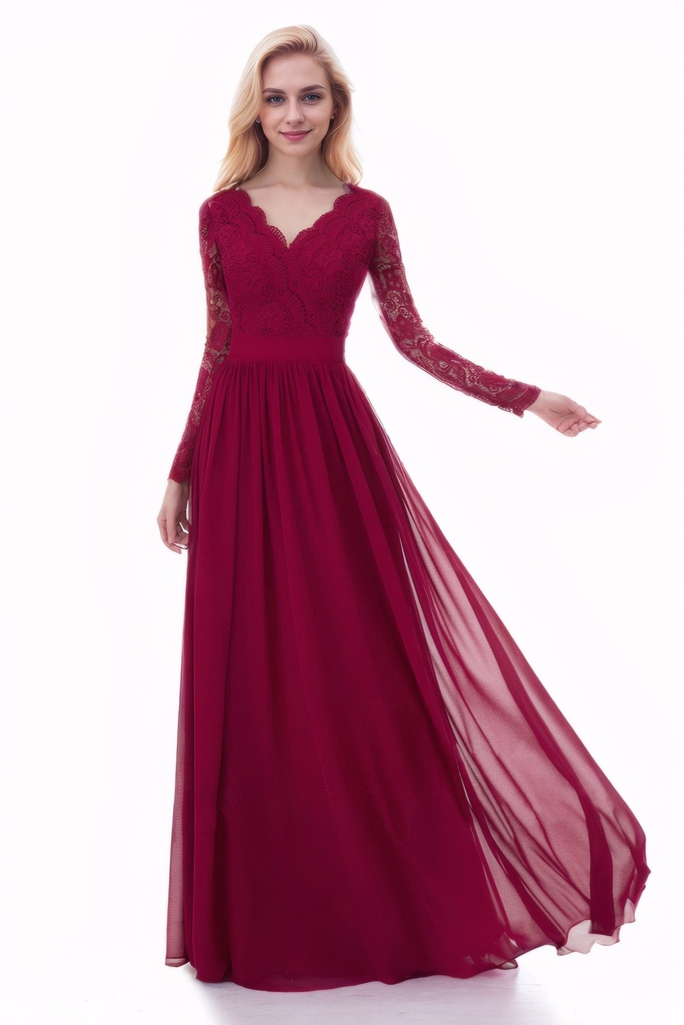 Chiffon Mother Of The Bride Dress A-Line/Princess V-Neck Long/Floor-Length With Lace