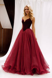 Organza Sweep Train A-Line/Princess Sleeveless Sweetheart Zipper Prom Dress With Pleated