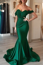 Trumpet/Mermaid Off-the-Shoulder Jersey Prom Dresses With Pleated