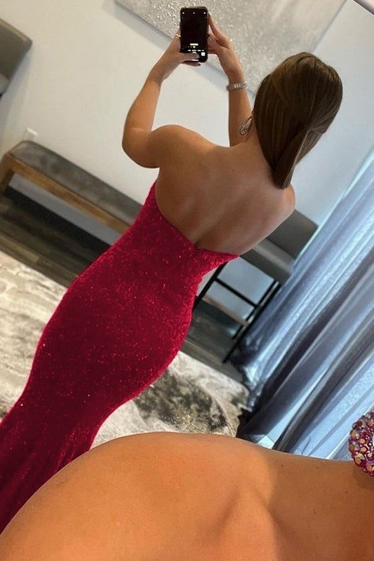 Trumpet/Mermaid Sweetheart Strapless Sweep Train Velvet Sequins Prom Dresses