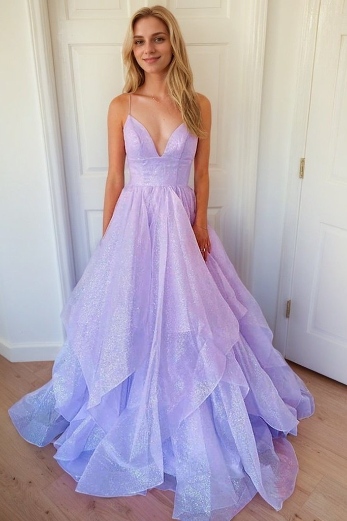 A-line Princess Sweetheart Sleeveless Long/Floor-Length Tulle Sparkling Prom Dress