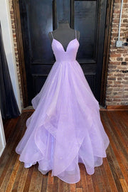 A-line Princess Sweetheart Sleeveless Long/Floor-Length Tulle Sparkling Prom Dress