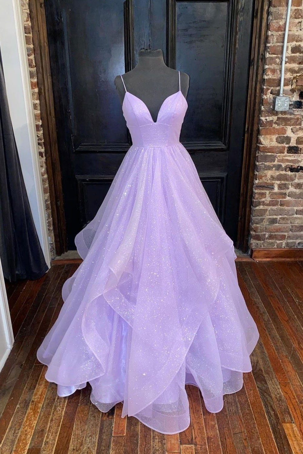 A-line Princess Sweetheart Sleeveless Long/Floor-Length Tulle Sparkling Prom Dress