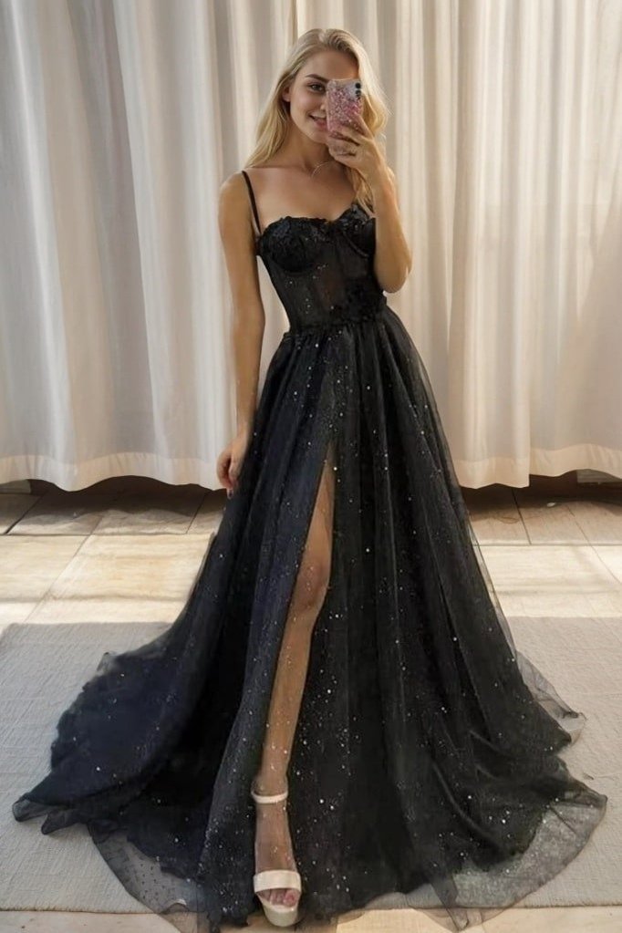 A-Line/Princess Ruffles Spaghetti Straps Sleeveless Sweep/Brush Train Prom Dresses